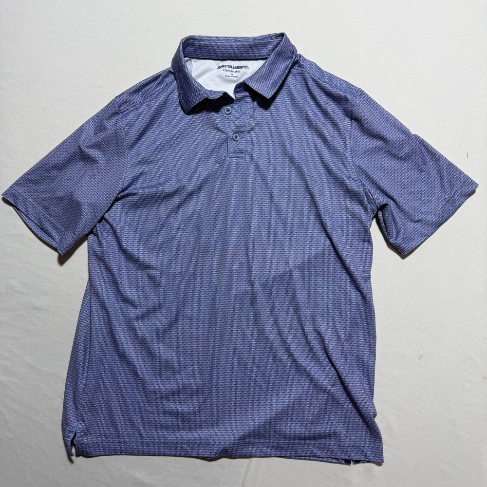 Johnston & Murphy Performance Polo Shirt Mens M Blue Red Geometric Golf 74-5763